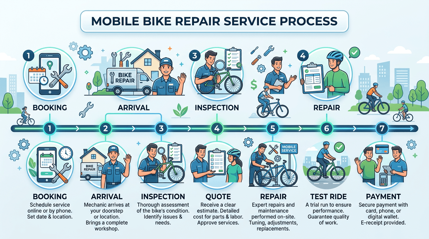 An infographic showing what to expect from mobile bike repair services